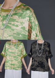 Elegant Grass Green Oversized Print Chiffon Top Summer