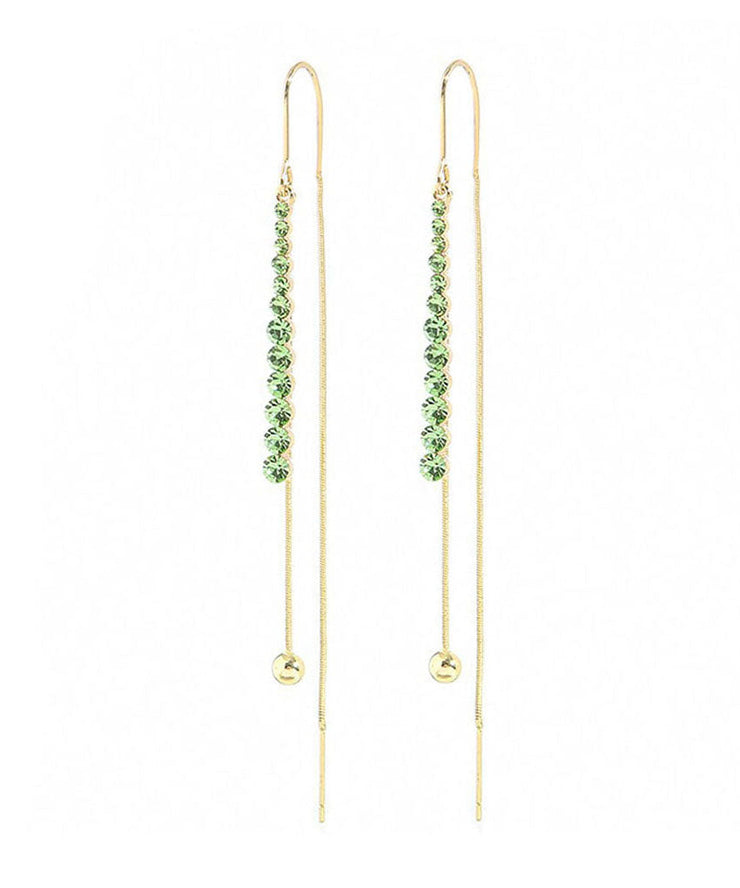 Elegant Green Copper Zircon Tassel Drop Earrings