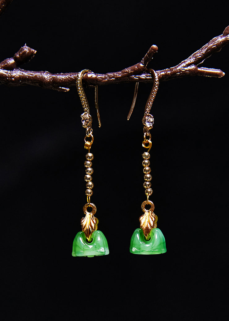 Elegant Green Lotus Seedpod Jade Gilding Drop Earrings