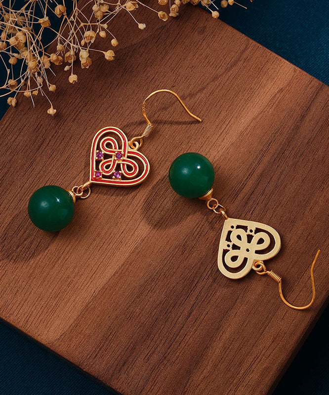 Elegant Green Love Gold Plated Drop Earrings