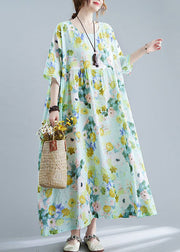 Elegant Green Oversized Print Cotton Maxi Dresses Summer