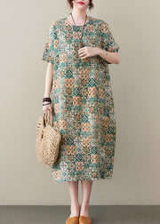 Elegant Green Print Cozy Long Dress Summer