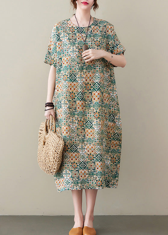 Elegant Green Print Cozy Long Dress Summer