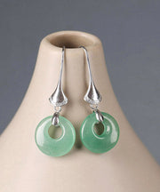 Elegant Green Sterling Silver Jade Drop Earrings