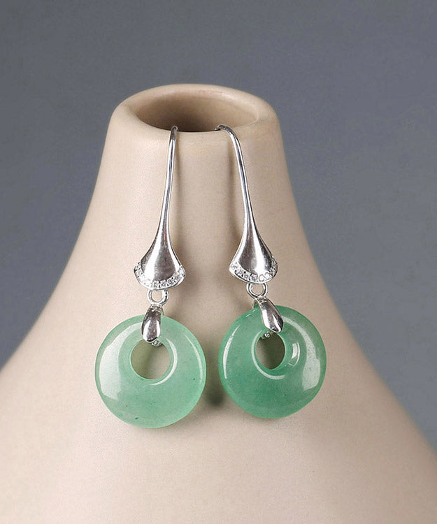 Elegant Green Sterling Silver Jade Drop Earrings