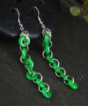 Elegant Green Sterling Silver Overgild Dry Green Jade Drop Earrings