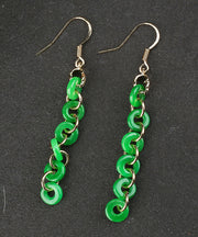 Elegant Green Sterling Silver Overgild Dry Green Jade Drop Earrings