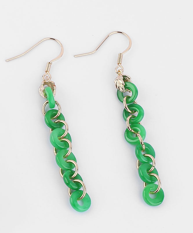 Elegant Green Sterling Silver Overgild Dry Green Jade Drop Earrings