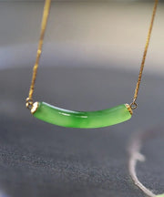 Elegant Green Sterling Silver Overgild Jade Pendant Necklace