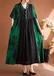 Elegant Green V Neck Print Patchwork Maxi Dresses Summer