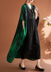 Elegant Green V Neck Print Patchwork Maxi Dresses Summer