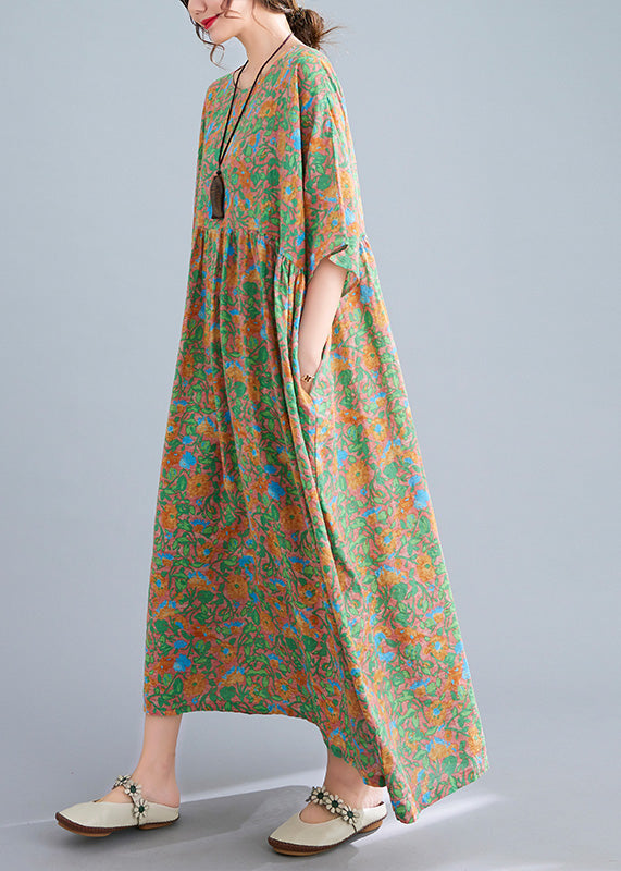 Elegant Green Wrinkled Patchwork Holiday Long Dress Summer