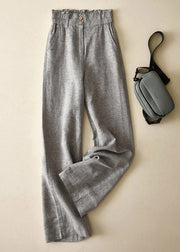 Elegant Yellow-cashew High Waist Button Linen Straigh Pants Summer