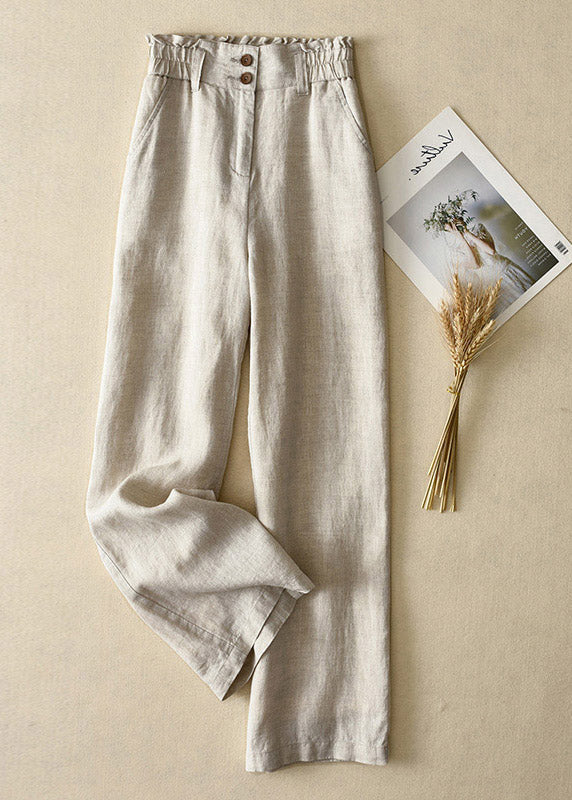 Elegant Grey High Waist Button Linen Straigh Pants Summer