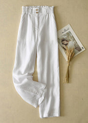 Elegant Yellow-cashew High Waist Button Linen Straigh Pants Summer