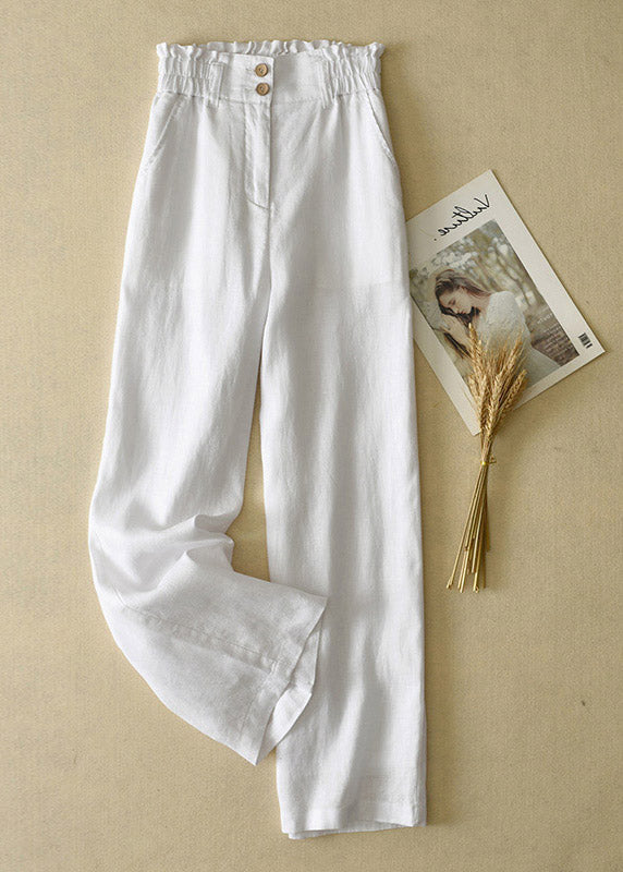 Elegant Blue High Waist Button Linen Straigh Pants Summer