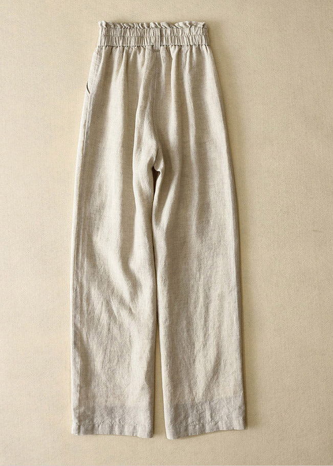 Elegant Purple High Waist Button Linen Straigh Pants Summer