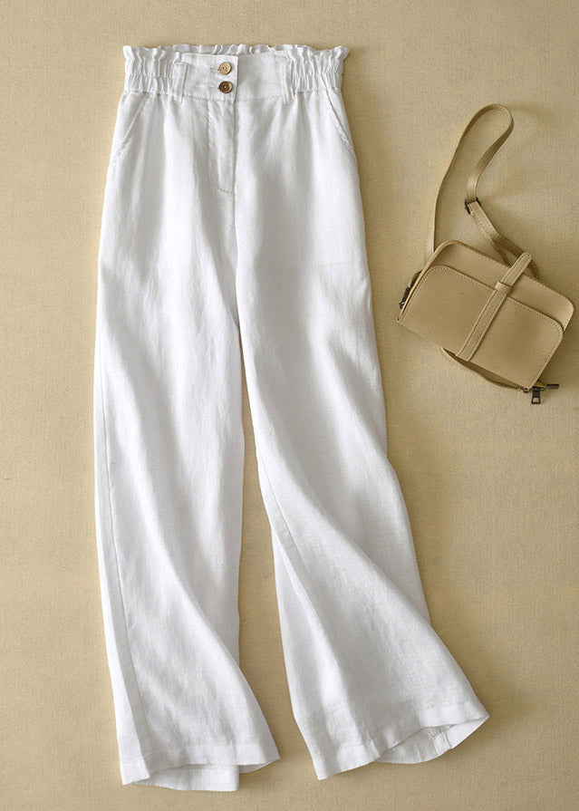 Elegant Purple High Waist Button Linen Straigh Pants Summer