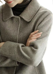 Elegant Grey Peter Pan Collar Silm Fit Woolen Coat Fall