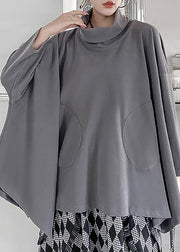 Elegant Grey Turtleneck Asymmetrical Sweatshirts Top Fall