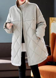 Elegant Grey Woolen Patchwork Duck Down Down Coat Winter