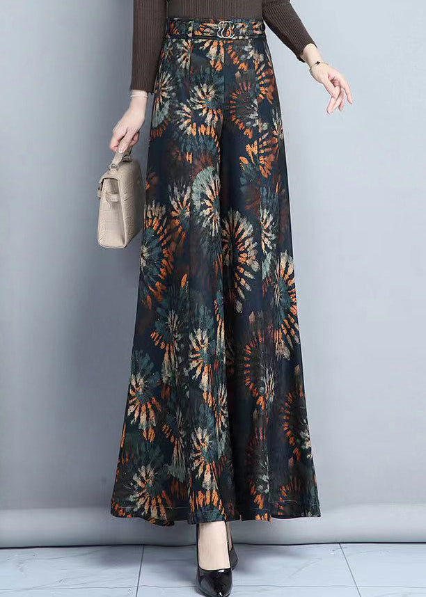 Elegant Ink Print Loose Elastic Waist Wide Leg Pants