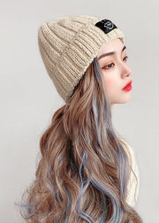 Elegant Khaki Cotton Knit Wig One Piece Bonnie Hat