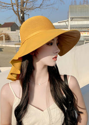 Elegant Khaki Hollow Out Patchwork Floppy Sun Hat