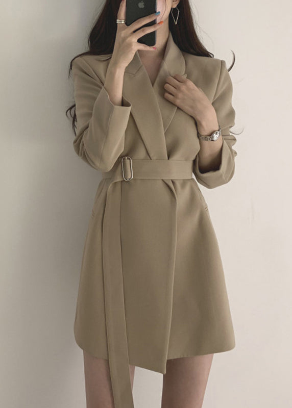 Elegant Khaki Peter Pan Collar Pockets Coat Long Sleeve