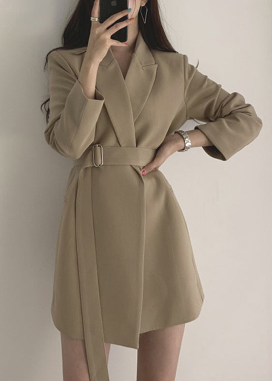 Elegant Khaki Peter Pan Collar Pockets Coat Long Sleeve