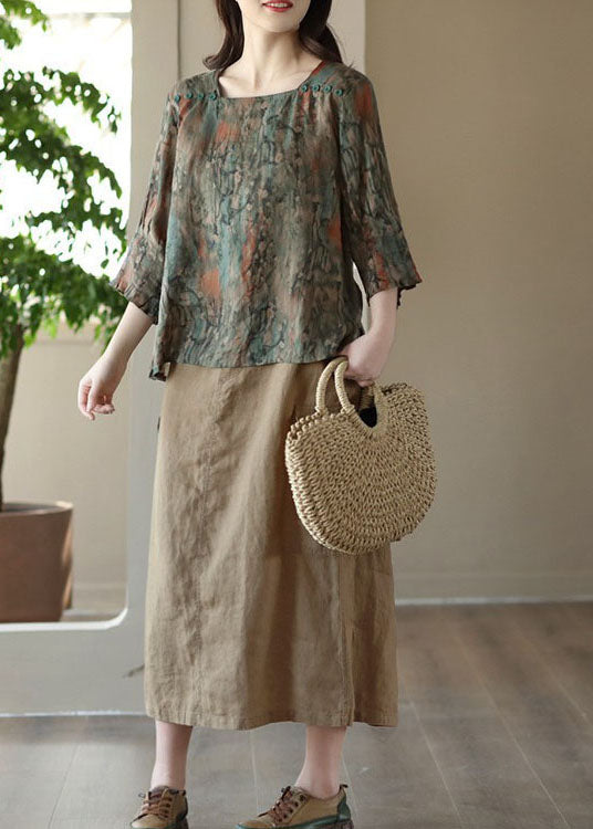 Elegant Khaki Pockets Patchwork Cotton A Line Skirts Summer