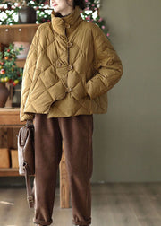 Elegant Khaki Stand Collar Oversized Button Duck Down Puffer Jacket Winter