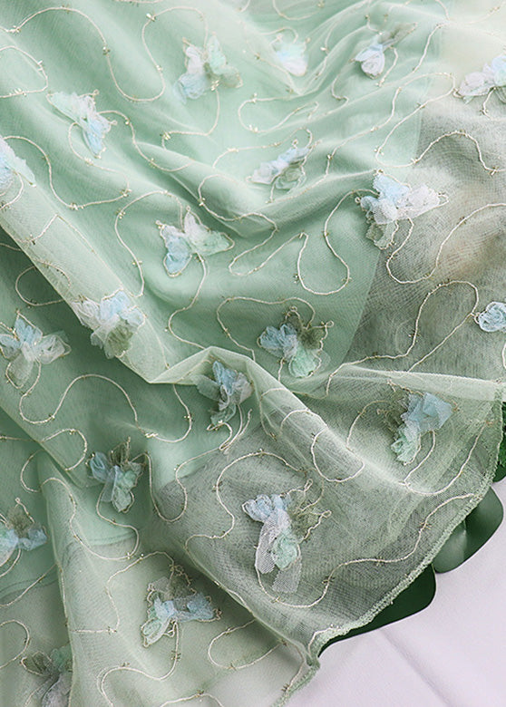 Elegant Light Green Butterfly Embroideried High Waist Tulle Maxi Skirts Spring