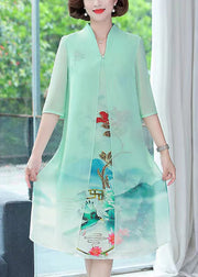 Elegant Light Green False Two Pieces Chiffon Dress Summer