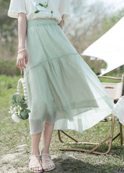 Elegant Light Green Patchwork Elastic Waist Organza A Line Skirts Summer