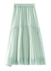 Elegant Light Green Patchwork Elastic Waist Organza A Line Skirts Summer