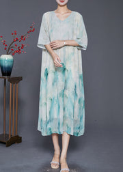 Elegant Light Green Tie Dye Wrinkled Chiffon A Line Dresses Summer