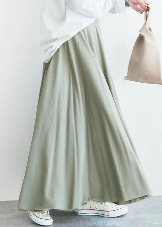 Elegant Light Green Wrinkled Exra Large Hem Cotton Skirt Spring