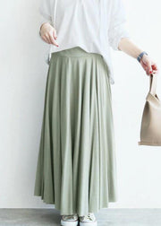 Elegant Light Green Wrinkled Exra Large Hem Cotton Skirt Spring