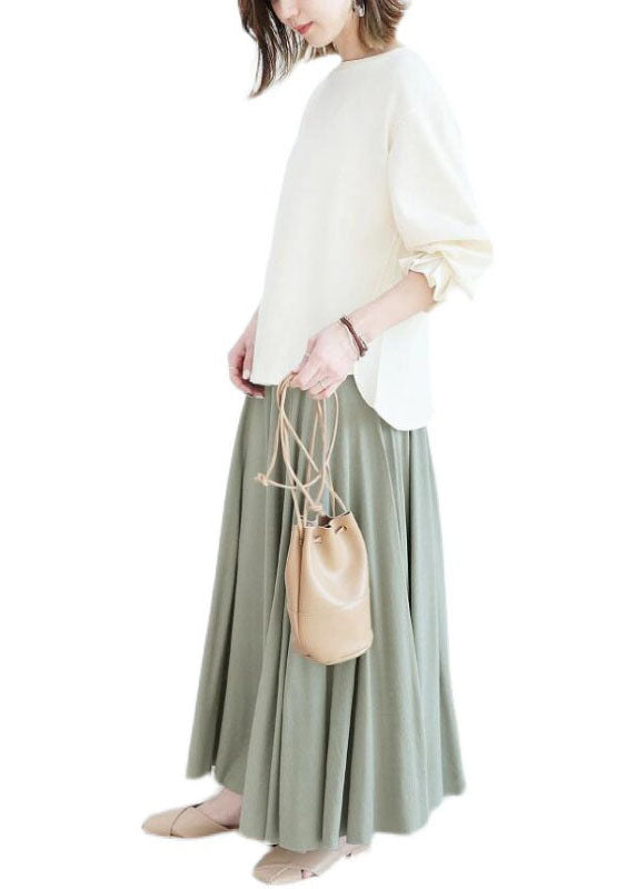 Elegant Light Green Wrinkled Exra Large Hem Cotton Skirt Spring