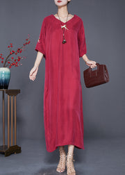 Elegant Mulberry Embroideried Side Open Silk Maxi Dresses Summer