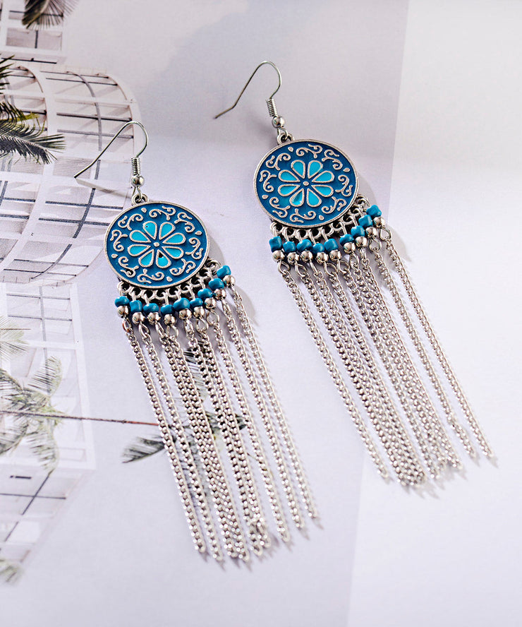 Elegant Mulberry Overgild Tassel Floral Drop Earrings