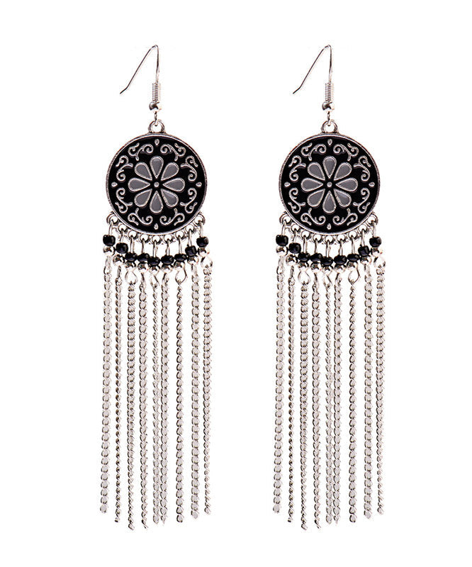 Elegant Mulberry Overgild Tassel Floral Drop Earrings