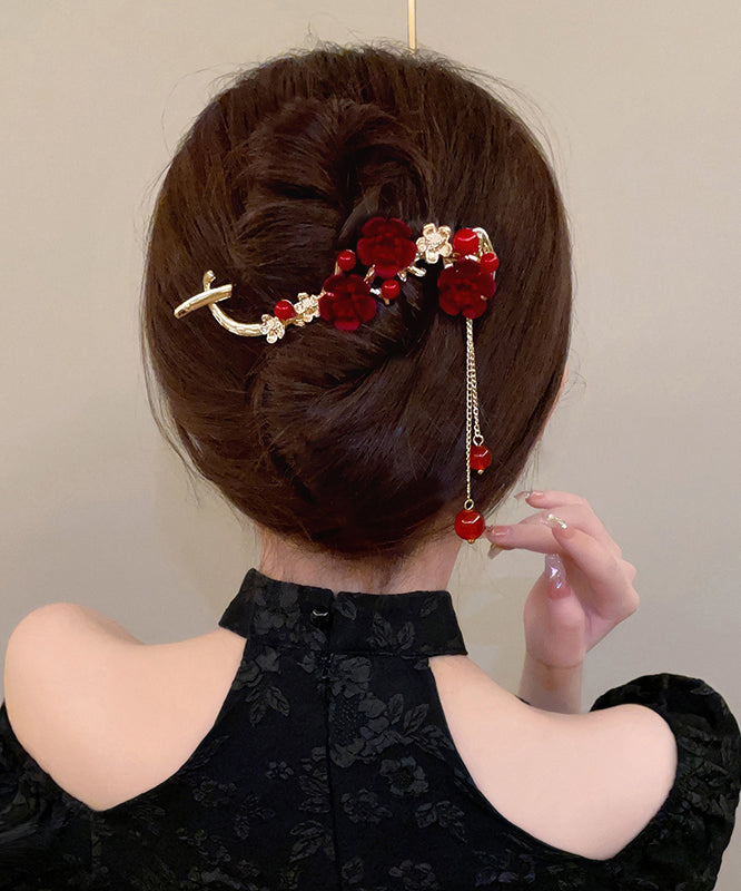 Elegant Mulberry Zircon Agate Floral Tassel Hairpin