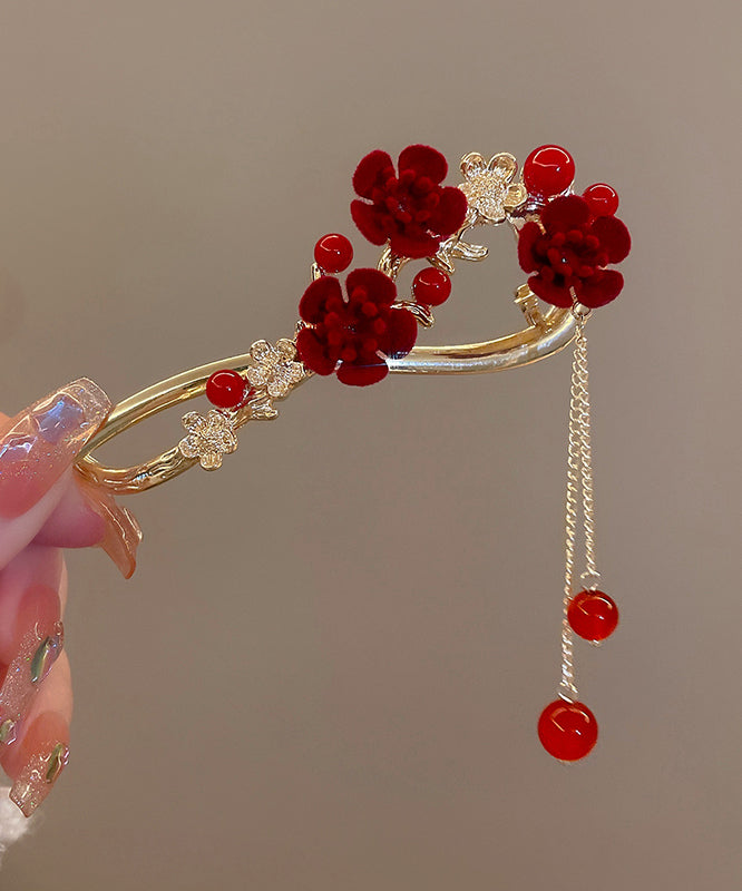 Elegant Mulberry Zircon Agate Floral Tassel Hairpin