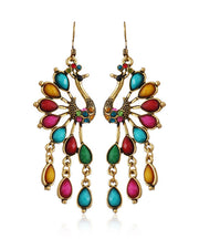 Elegant Multi Colour Peacock Zircon Copper Drop Earrings