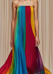 Elegant Multicolor Cold Shoulder Wrinkled Chiffon Strapless Dress Summer