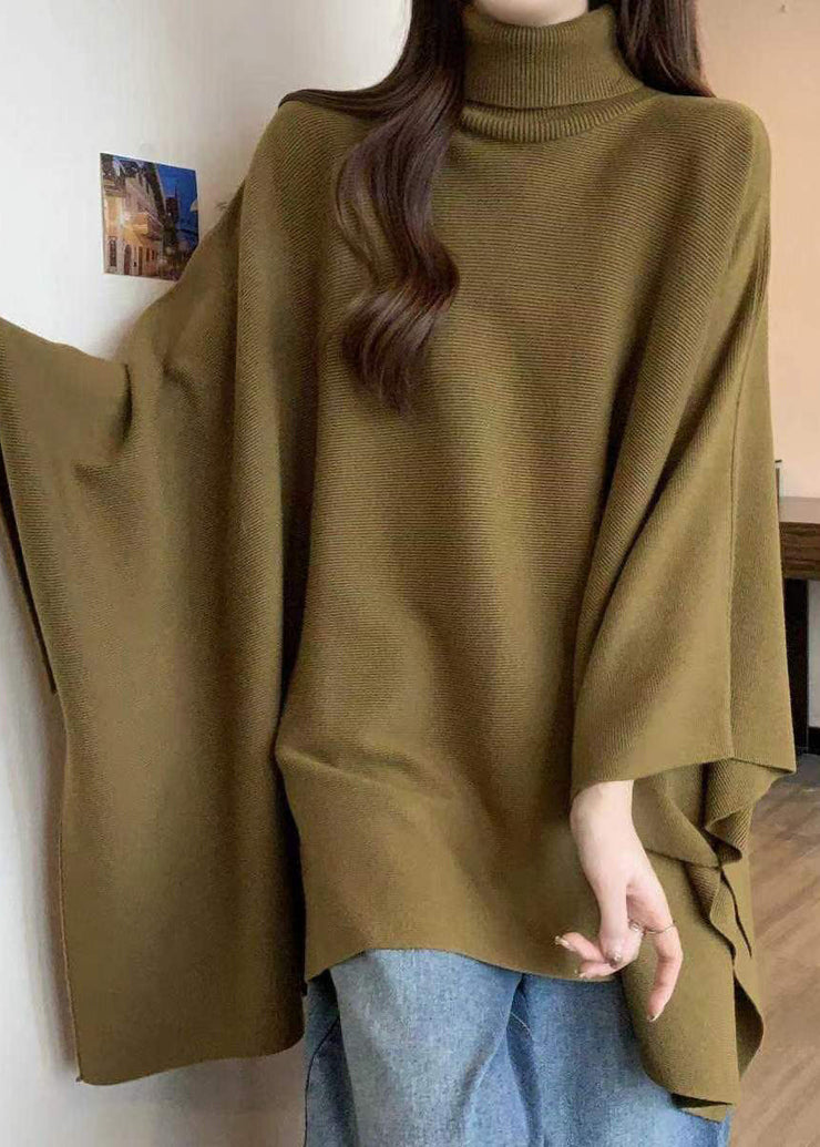 Elegant Mustard Yellow Turtleneck Asymmetrical Cozy Cotton Knit Sweaters Spring