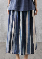 Elegant Navy Retro Striped A Line Summer Skirts Linen - bagstylebliss