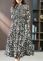 Elegant O-Neck Print Drawstring Long Dress Summer